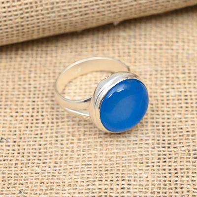 Blue Chalcedony Gemstone Handmade 925 Sterling Silver Ring Jewelry For Thanksgiving
