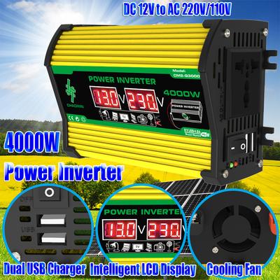 12V To 220V/110V Car Voltage Transformer Dual USB Vehicle Smart Inverter Dual LCD Display Digital Power Inverter for RV Caravan