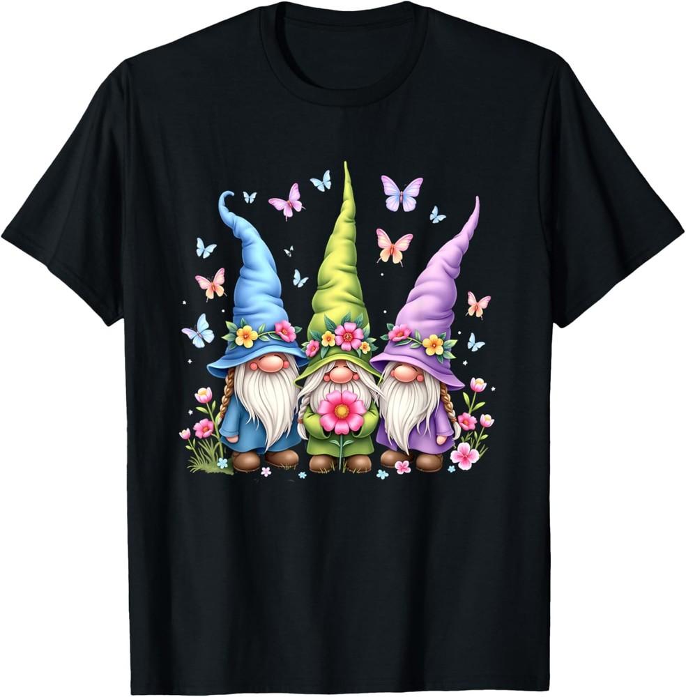 Whimsical Gnome Trio with Flowers and Butterflies T-Shirt Unisex T-Shirt L