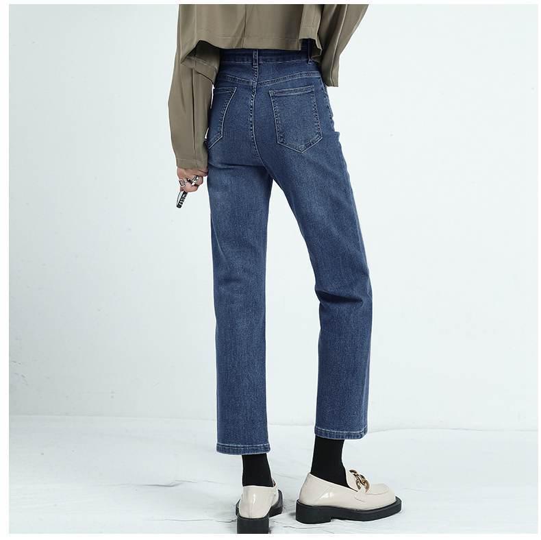 Women's Blue-Gray High-Waisted Straight-Leg Jeans, 2022 Spring/Autumn Style, Slimming & Versatile, Petite Fit, Nine-Point Cigarette Pants