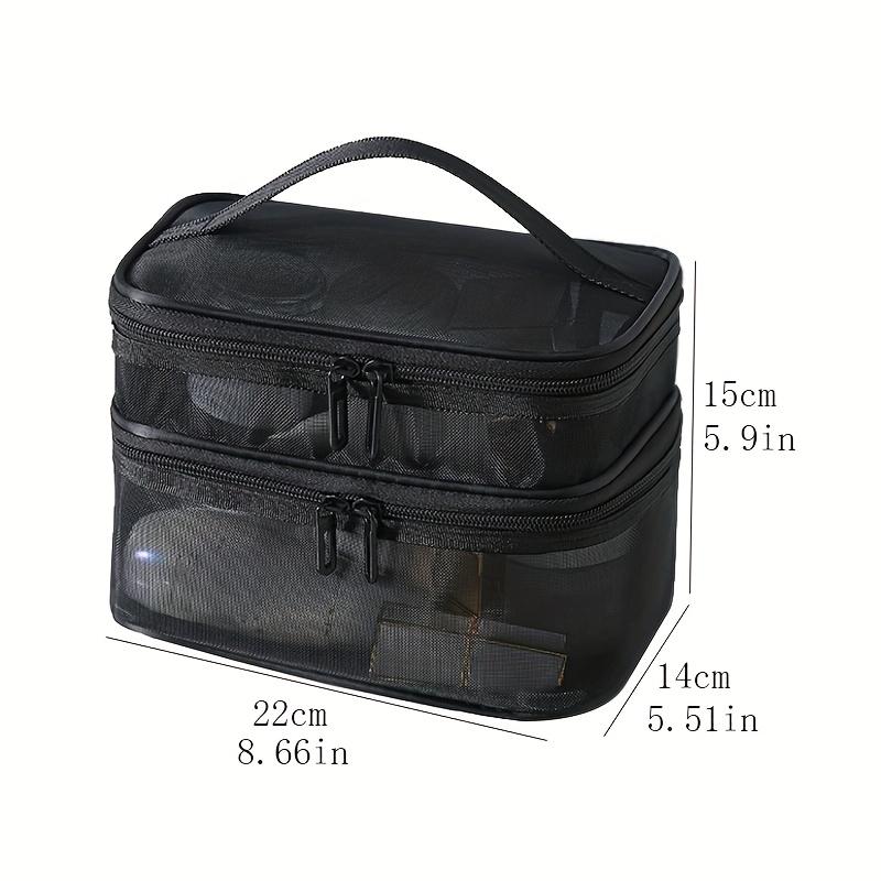 

Двухслойная косметичка, туалетная сумка, дорожная сетчатая косметичка для хранения, большая вместимость, кейс для красоты, органайзер для макияжа с ручкой чёрный