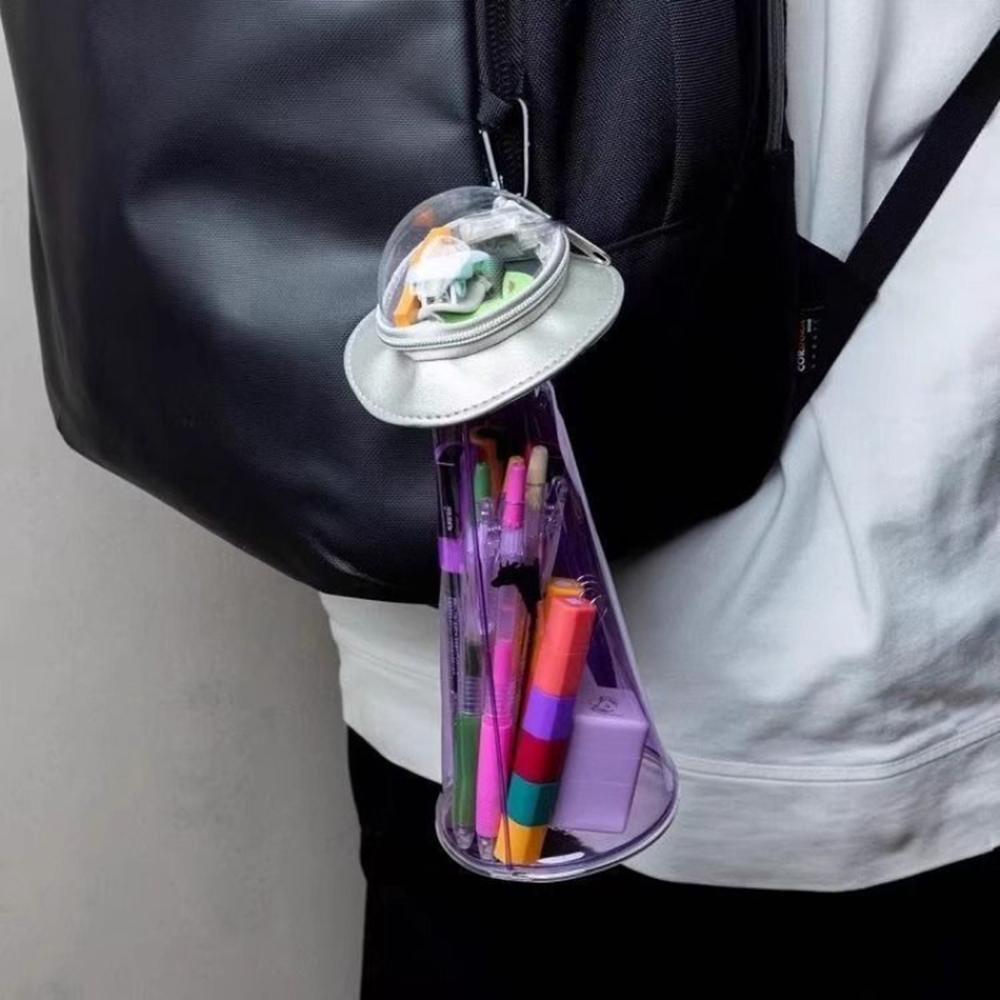 

UFO Alien Spaceship Pencil Case Doll Stationery Storage Bag Transparent Large Capacity Pouch for Funy Student Gifts фиолетовый