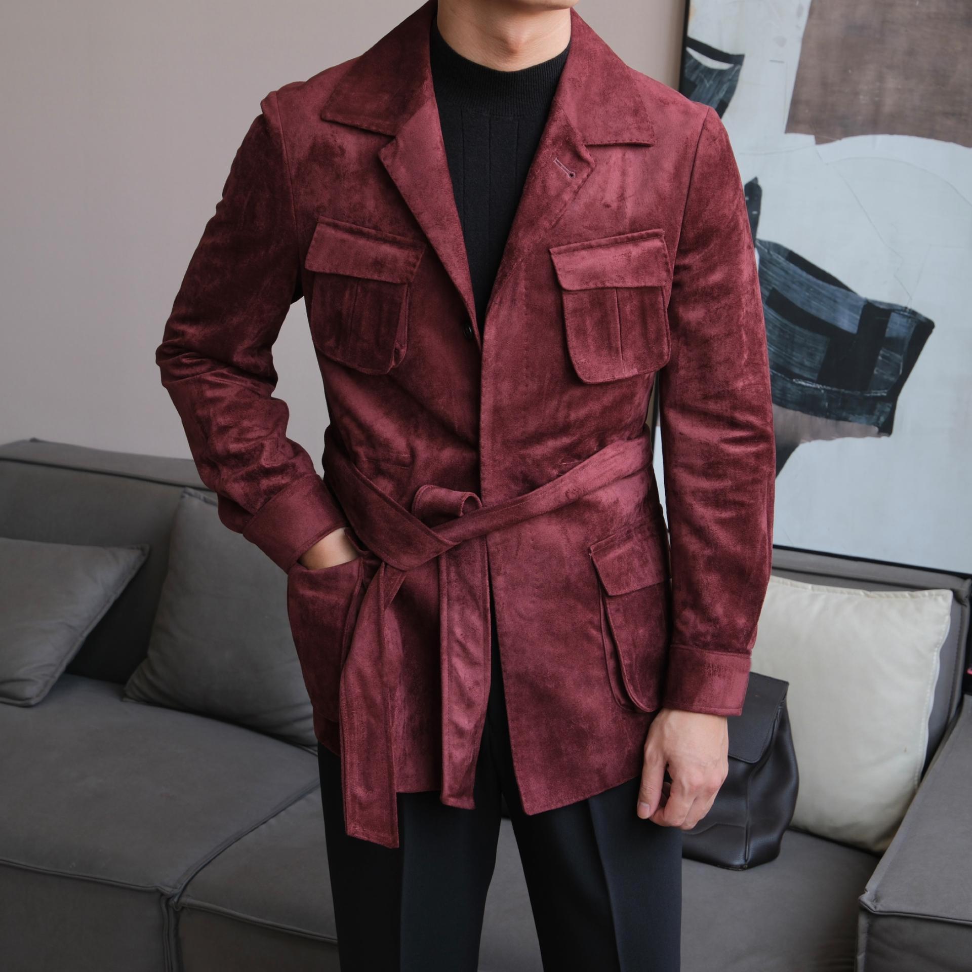 

Ruishen Clothing: Men s Retro Autumn Suede Hunting Jacket - Fashionable Gentleman s Commuting Outerwear XL вина червоного кольору