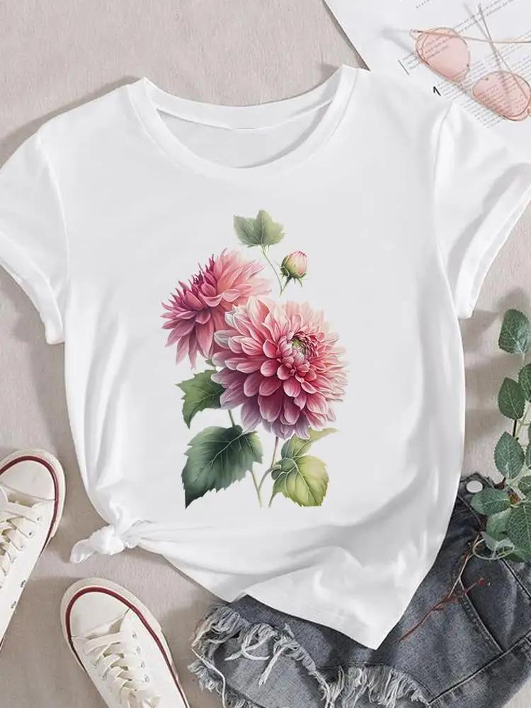 Mode T-Shirt Damen Weiblich Damen Kurzarm Kleidung 90er Trend Blume Süß Grafik T-Shirt Druck Oberteil Kleidung Tee