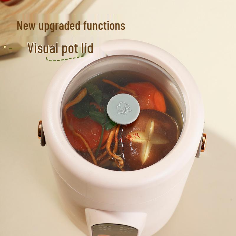 Douyin Celebrity Electric Stew Pot: Portable Multi-Function Soup & Porridge Cooker with Clear Stainless Steel Design