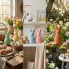 Plush Flocked Rabbit Figures with Bow Rabbit Gnome Doll Easter Bunny Statue  Tabletop Ornament