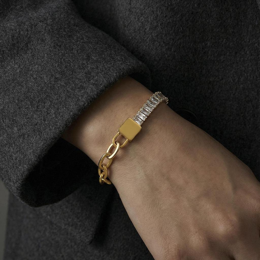 Zircon Inlaid Metal Chain Bracelet: European-American Niche Light Luxury Design