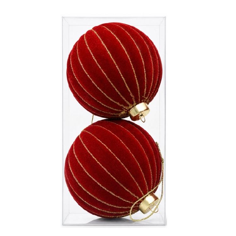 2Pcs Christmas Baubles Ornament Sparkling Velvety Sphere Decoration For Christmas Tree Wreath Mantels Window Display