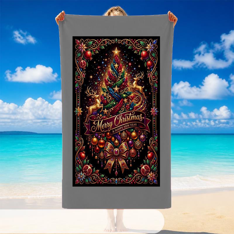 Christmas Printed Beach Towel Soft Quick Dry For Indoor Outdoor Home Use Holiday Gift