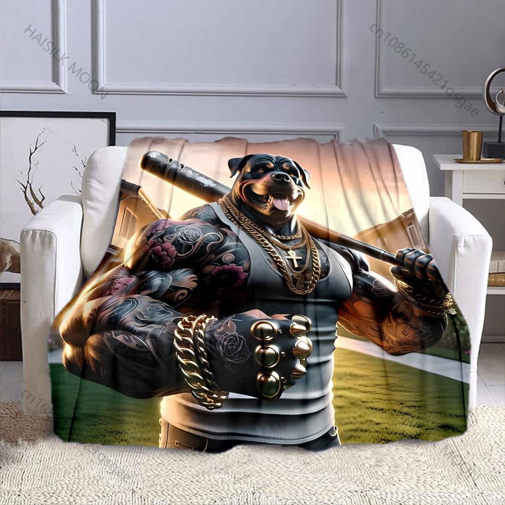 

An Anthropomorphic Rottweiler Print Blanket Warm Soft Fluffy Kids and Adult Sofa Bed Throw Blanket for Home Travel Camping Gifts 75x90cm