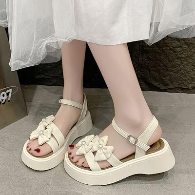 Damen Sandalen Perlweiß Plateau Blumen Damenschuhe im Angebot Sommer 2025 Luxuriös Bequem Elegant Rutschfest Heißer Komfort