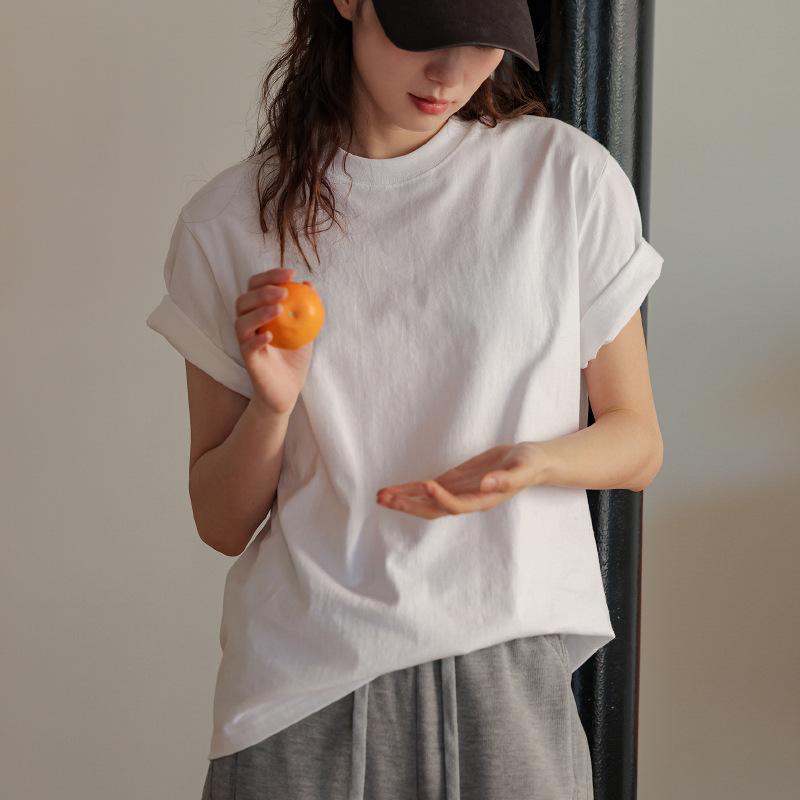 100% Cotton T-shirt for Women's Summer Short-sleeved New Round Neck Loose Slim Versatile Top Base Shirt