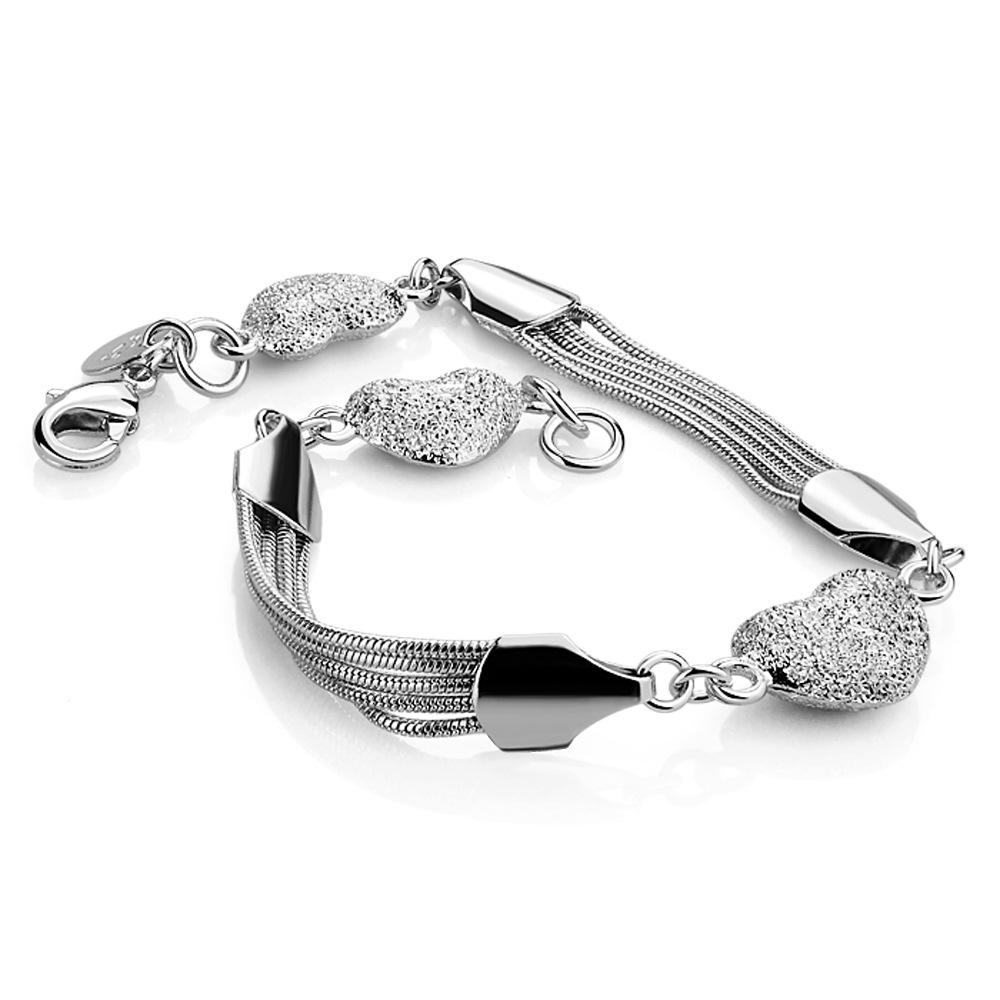 Bracelet Women'S Frosted Love Shaped Tassel Bracelet Thick Platinum Silver Jewelry Gift