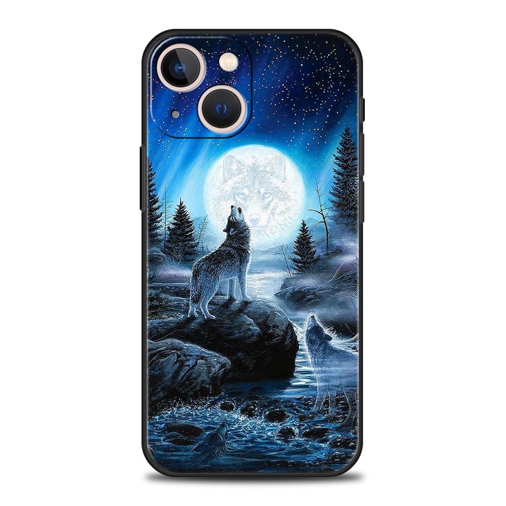 Phone Case Cover for iPhone 17 Pro Max 16 15 14 13 12 11 Pro Max Plus 17AIR Shockproof Soft TPU Shell Moon Roaring Wolf Fundas