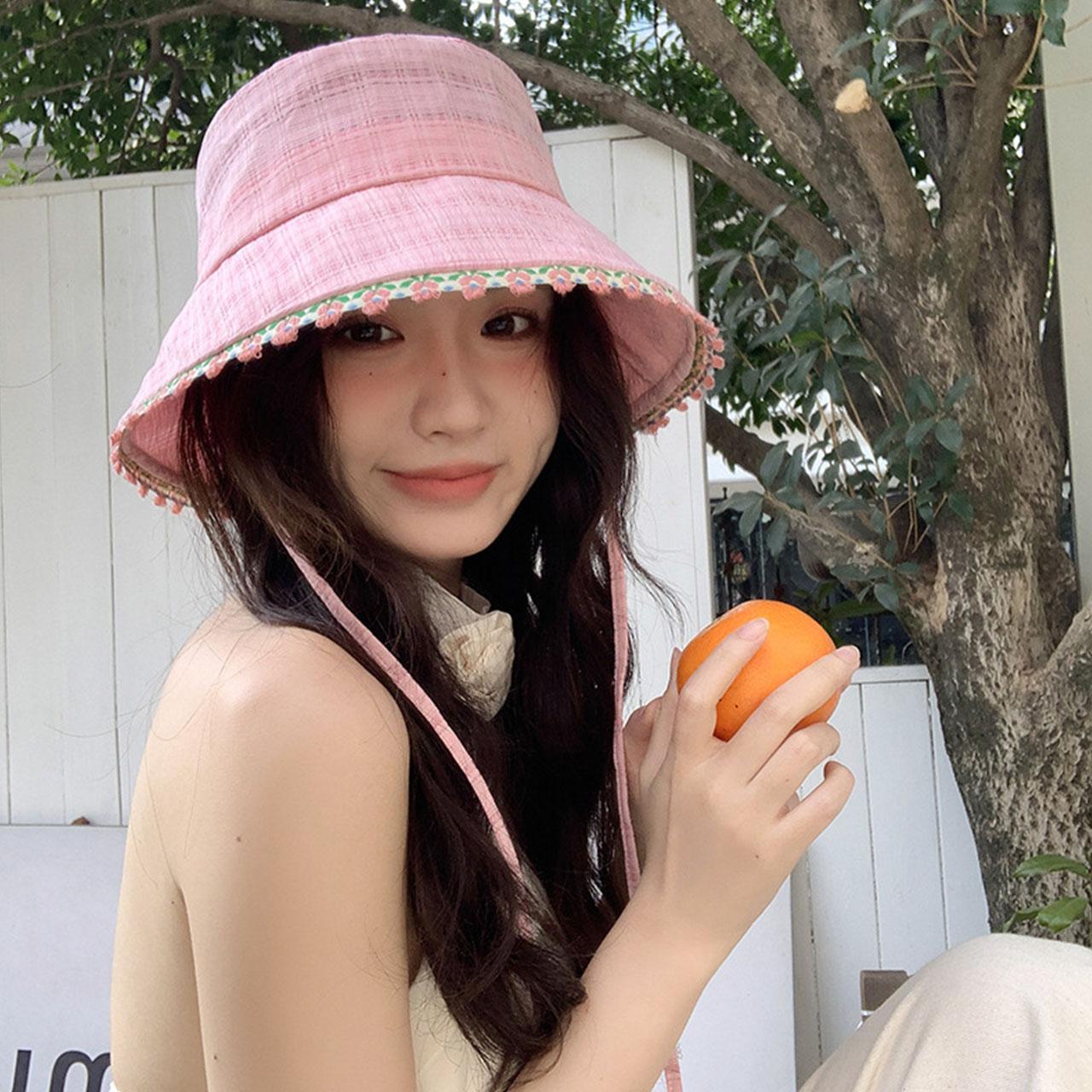 Fisherman Bucket Girl Blocking UV Protection Sun Outdoor Cap Basin Brim Flower Lace Women For Hat Fisherman Brim Wide Summer Caps Fisherman Hats