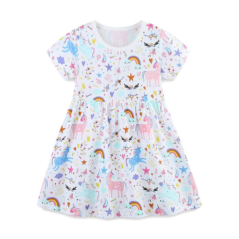 Summer Unicorn Princess Dress: European and American Style Cartoon Print for Girls 125cm