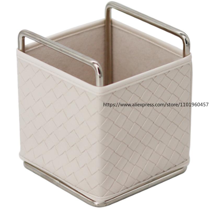 Nordischer Ins Stil Gewebte Ledertextur Aufbewahrungsbox Make-up Pinselhalter Stifthalter Stirnband Metallrahmen Desktop-Organisation