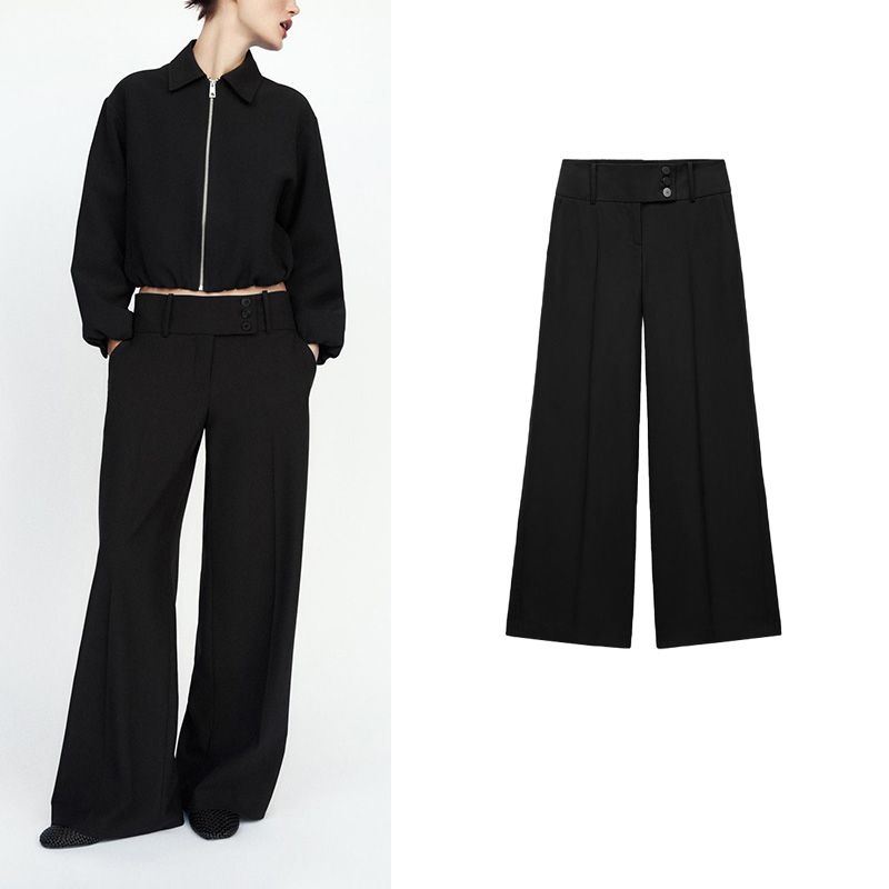 Spring and Summer Women's Clothing Single Side Pocket Decoration Simple Temperamental All-Match Mid-Waist Straight Casual Pants 2258436