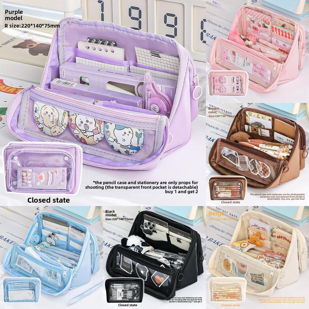 Canvas Multicompartment Pencil Case With Detachable Design For Students And School Use