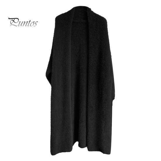 

Женский свитер, пальто без воротника, летучая мышь, длинный рукав, однотонный вязаный кардиган, открытый спереди, трикотаж средней длины чёрный