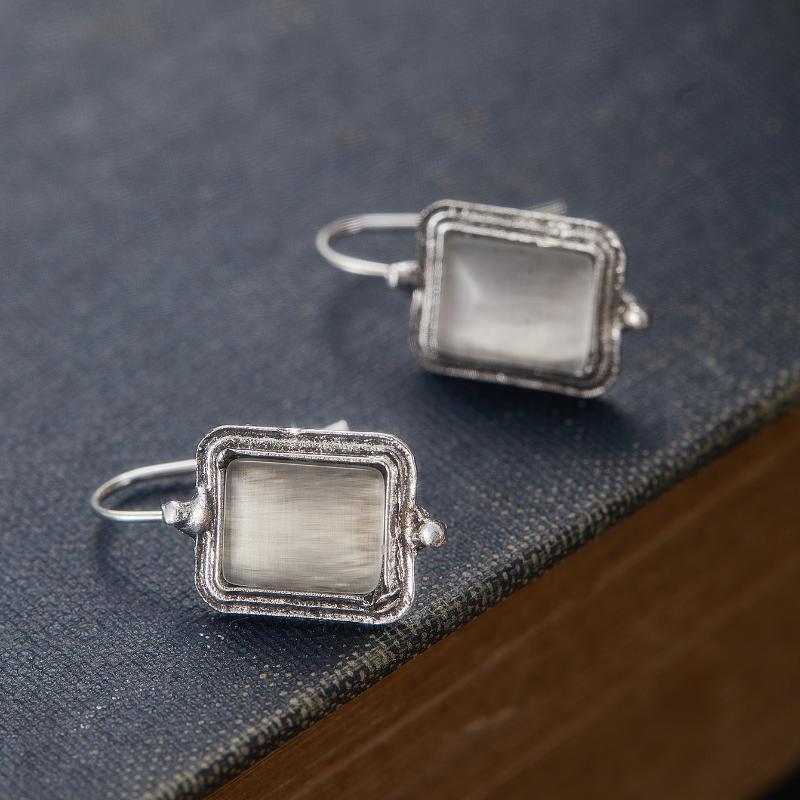 New Niche Retro Trend Square Drop Earrings, Women's Personalized Creative Holiday Party Zircon Accessories Gifts