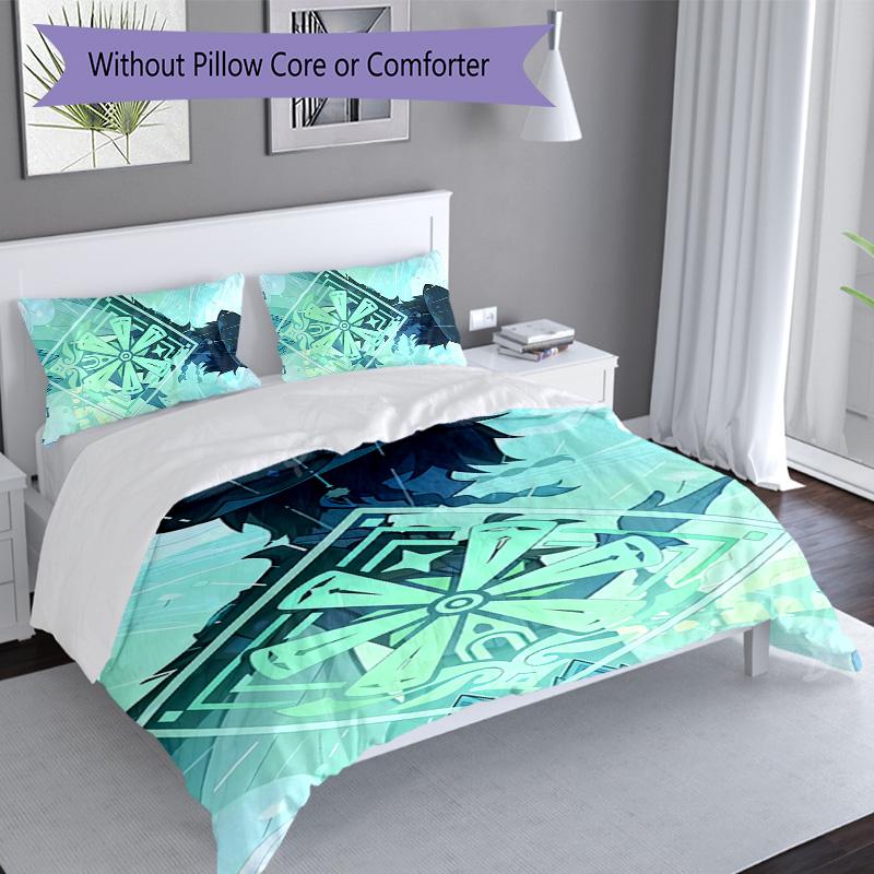 3pcs Genshin Impact pattern bedding set duvet cover set includes duvet cover &pillowcases, perfect all season bedroom decoration & gift
