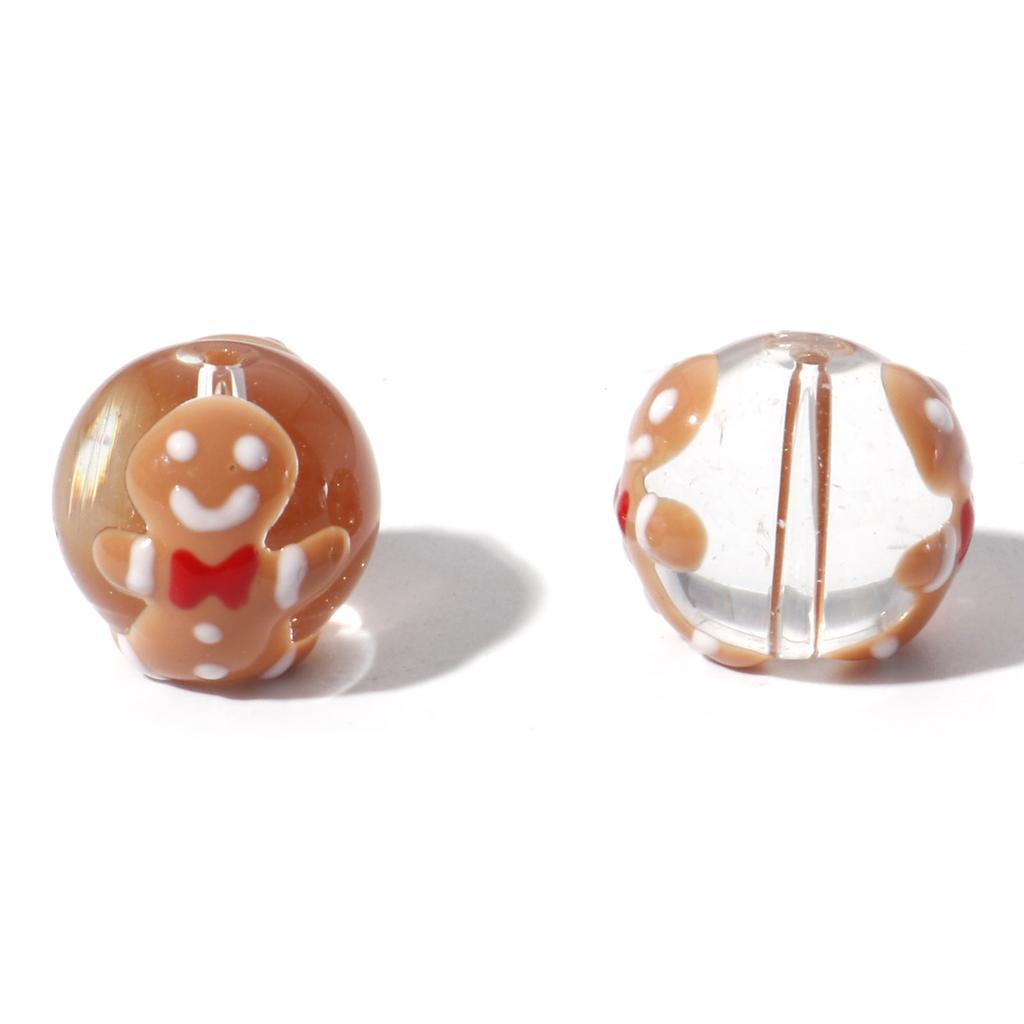 5 PCs Round Christmas Lampwork Glass Beads Multicolor Xmas Tree Snowman Enamel DIY Making About 14mm Dia, Hole: Approx 1.5mm