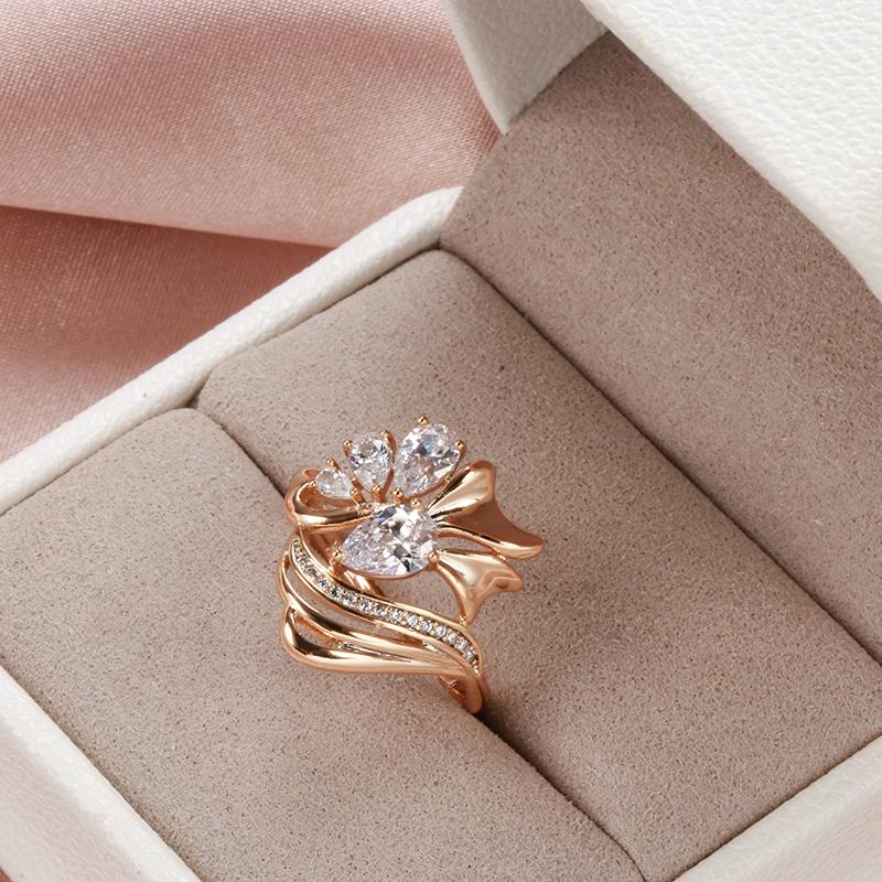 New Hyperbole Ethnic Bride Rings  Rose Gold White Natural Zircon Party Fashion Wedding Jewelry Crystal Flower Big Ring