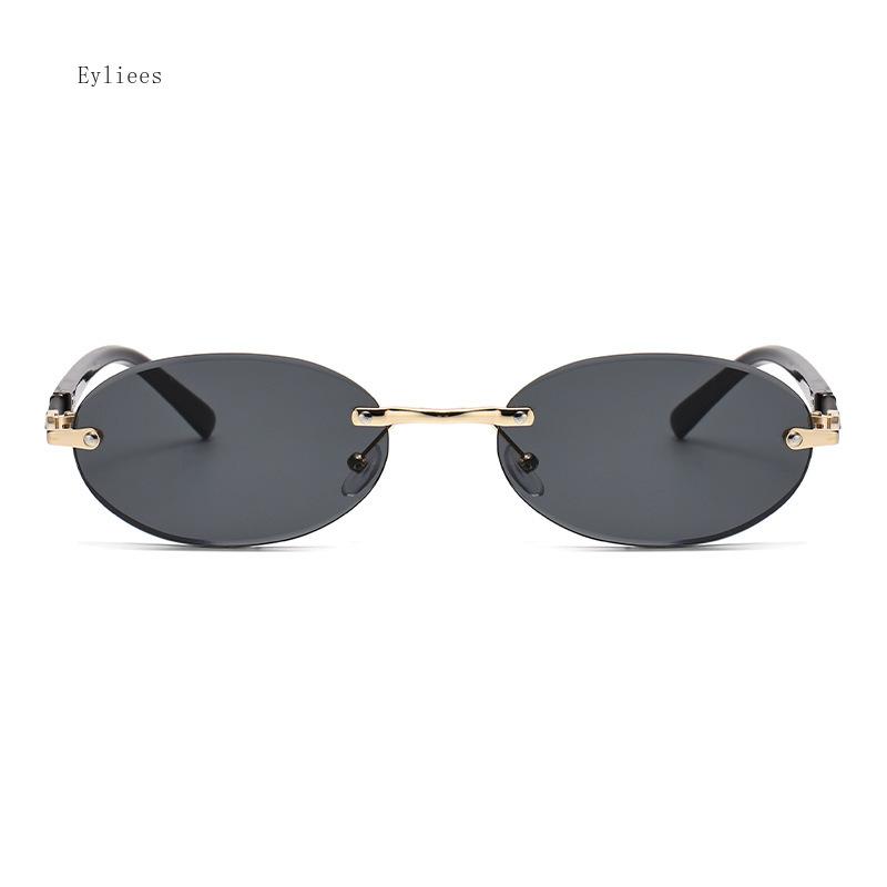 Trendy Rimless Oval Sunglasses Stylish Gradient Lens Outdoor Shades Luxury  Frameless Small Black Vintage Sun Glasses