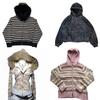 Retro American Letter Embroidered Fur Collar Hooded Cardigan Sweatshirt