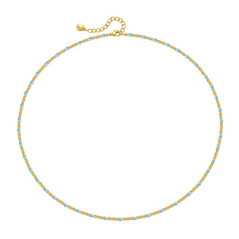 Gold Plated Dainty Mini Rainbow Enamel Bead Station Choker Necklace