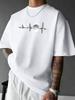 Moon ECG Line Graphic Print Mens Crew Neck Short Sleeve Loose Casual Streetwear Basic Summer Da