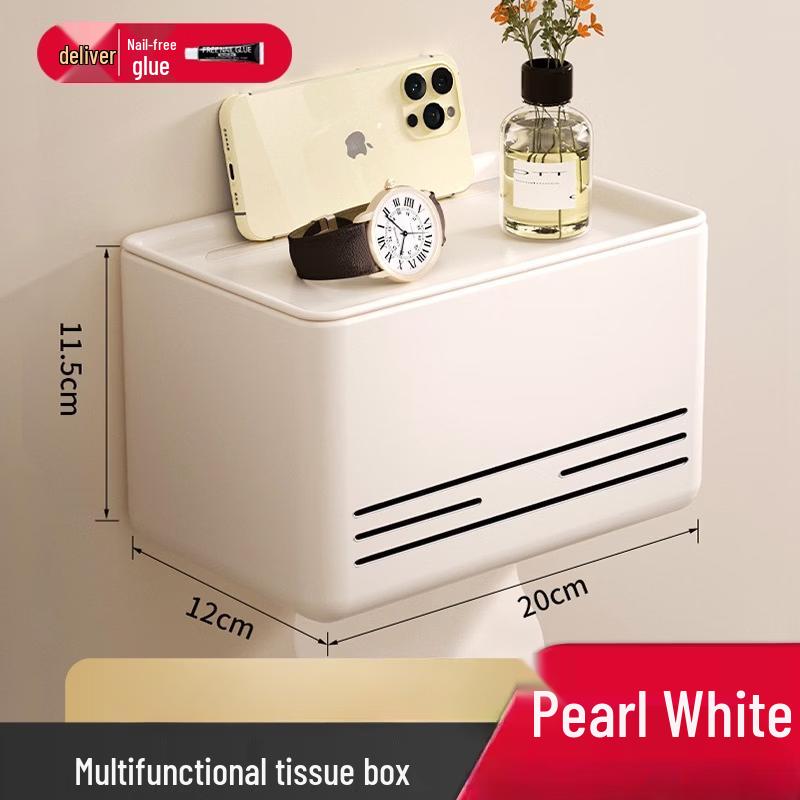 Waterproof Wall-Mounted Bathroom Tissue Holder with Storage Shelf
