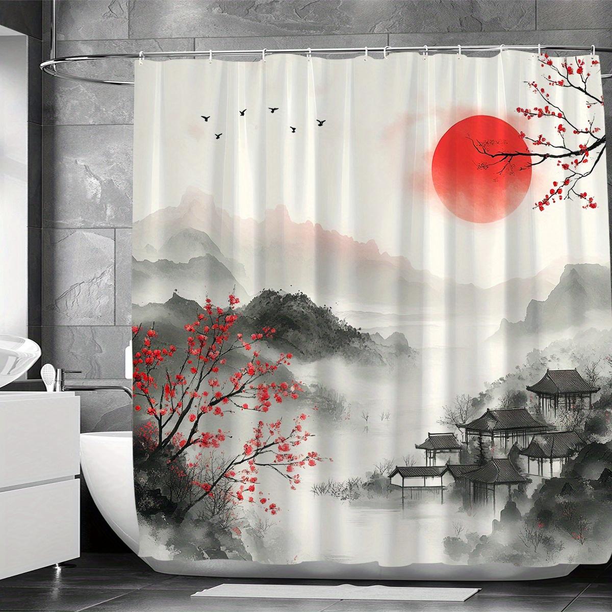 

Chinese Style Ink Painting Shower Curtain - Digital Print, Waterproof Polyester, Machine Washable, All-Season Bathroom Decor W90xH180cm