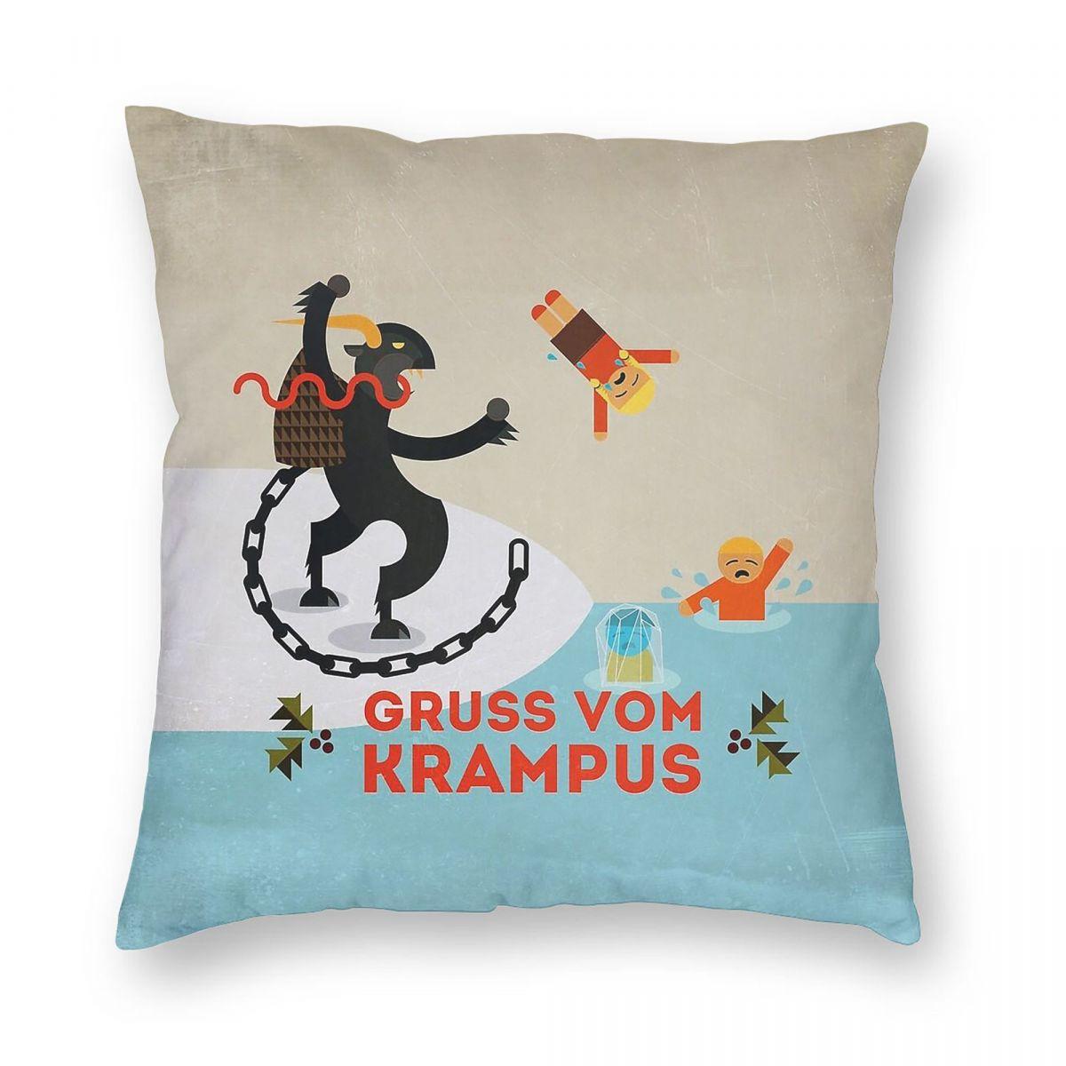 Gruss Vom Krampus Pillowcase Polyester Linen Velvet Pattern Zip Decor Home Cushion Cover Peach skin 18*18(CM)-1Pcs
