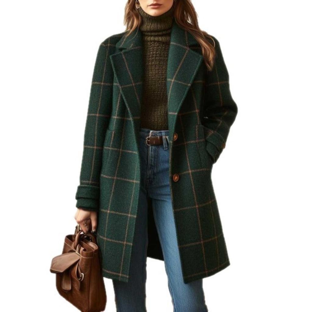 2025 Winter New Women's Casual Vintage Lapel Pocket Mid-Length Wool Blend Coat For Europe America