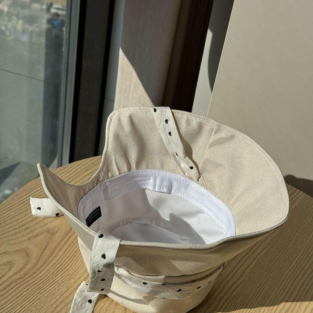 Fashion Polka Dot Ribbon Women Fisherman Hat Solid Color Lace Sunshade Hat Wide Brim Cotton Summer Sun Hat Hiking