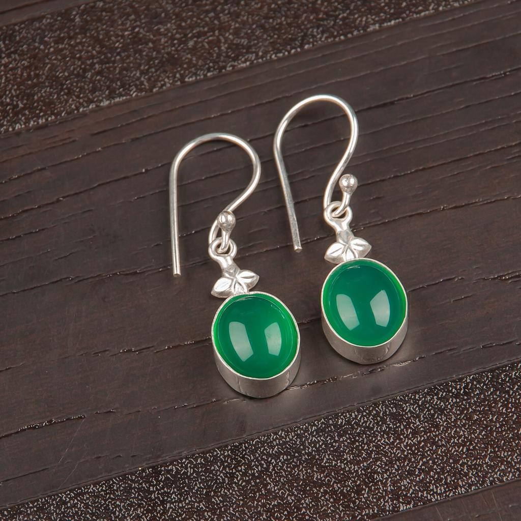 Green Onyx Gemstone 925 Sterling Silver Handmade Jewelry Earrings 1.30" For Wife EE-6-31
