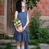 Japanese Design Sense Splicing Plaid Pleated Vest Dress Women's Summer Retro Temperament Loose Sleeveless A-shaped Skirt