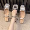 Silver Bag Head Slippers Women's French Thick Heel 2025 New Fairy Square Head One-word Buckle with Mary Jane Single Shoes