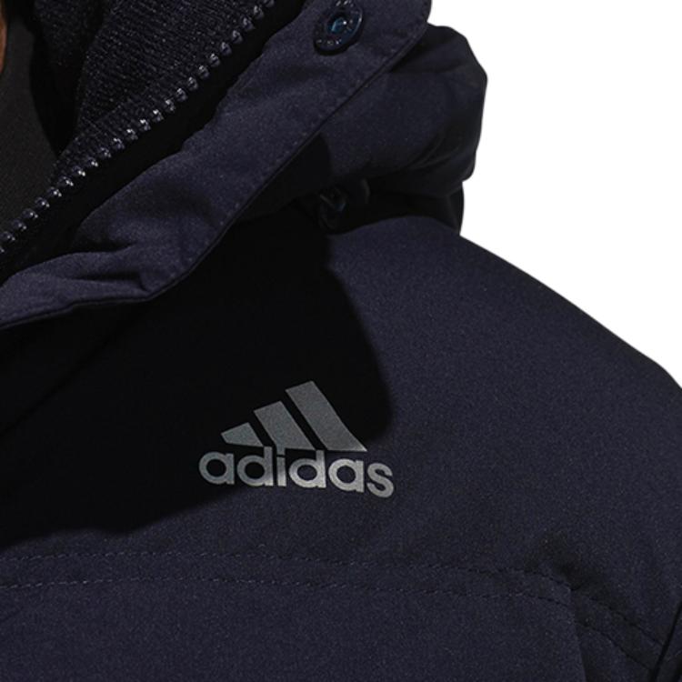 Adidas Solid Color Letter Print Hooded Mid-Length Down Jacket Men Outerwear Navy-Blue CK0970