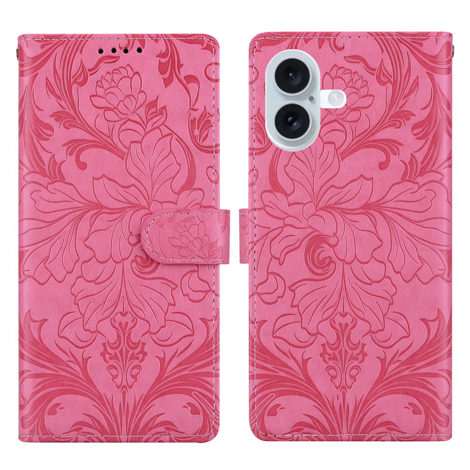 

For iPhone 17 Leather Case Imprinted Floral Pattern Wallet Stand Flip Phone Cover Rose