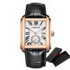 Luxury Top Brand Square Mens Wristwatches Unique Design Rose Gold Calendar Stop Watch Genuine Leather Quartz Business Male Clock