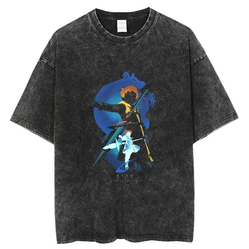 Семь смертных грехов Король (Король фей Арлекин) Винтажная стираная оверсайз футболка | Аниме стритвир футболка L