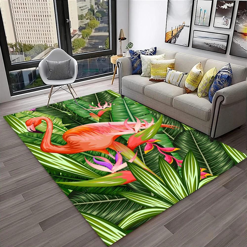 Pink Flamingo Bird Rainforest Cartoon Carpet Rug for Home Living Room Bedroom Sofa Doormat Decor,kid Area Rug Non-slip Floor Mat