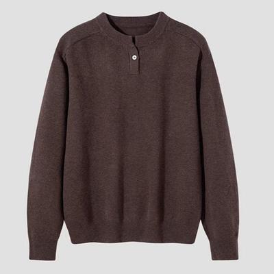 Men's Korean Style Henley Collar Sweater - Autumn/Winter Casual Solid Color Wool Knitwear