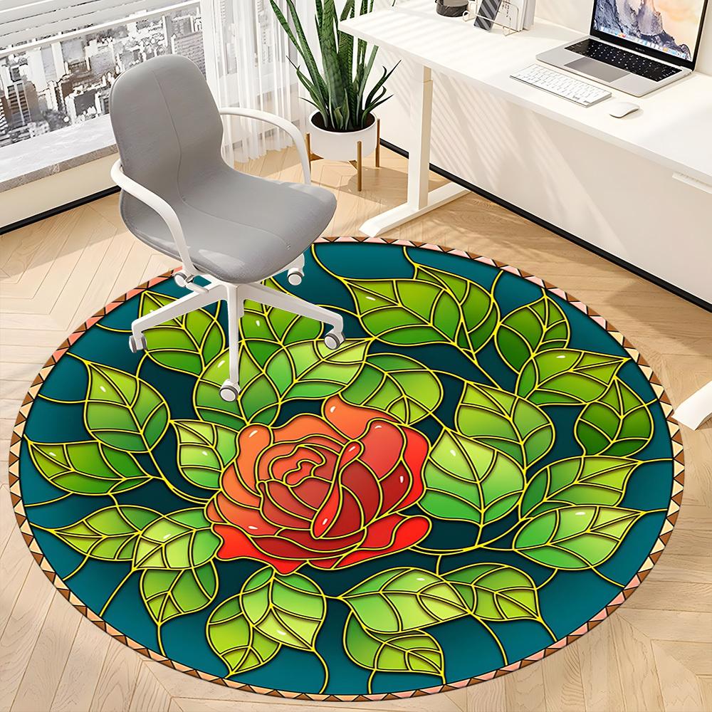 1pc Rose Stained Glass Chair Carpet for Office Machine Washable Rug for Office, Good Gift for Family or Friends Yy251225201