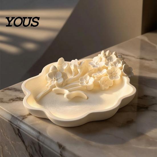 Small Item Organizer 3D Printed Floral Jewelry Tray with Wavy Edge, Carving Flower Earrings Ring Holder Necklace Dish Tray, Decorative