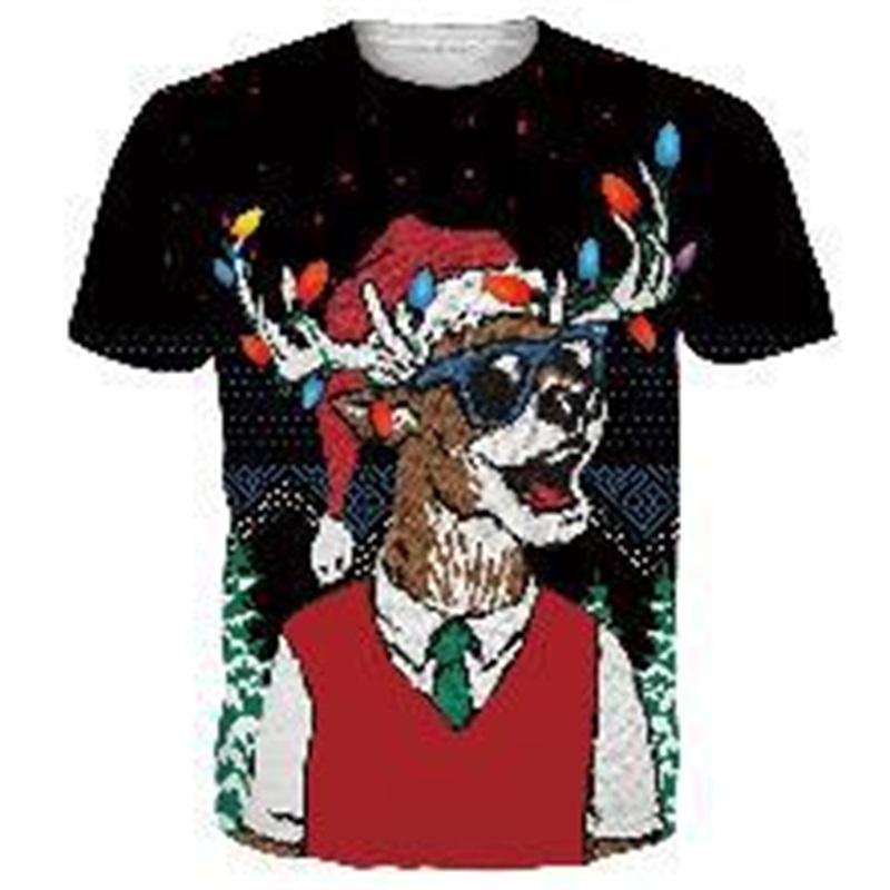 Funny Christmas T-Shirt for Men 3D Muscle Print Short Sleeve O-Neck Streetwear Male Oversized Casual Party Clothing
