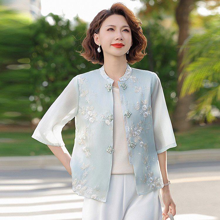 2026 Chinese Style Summer Blouse: Stylish Short-Sleeved Top for Middle-Aged and Elderly Women